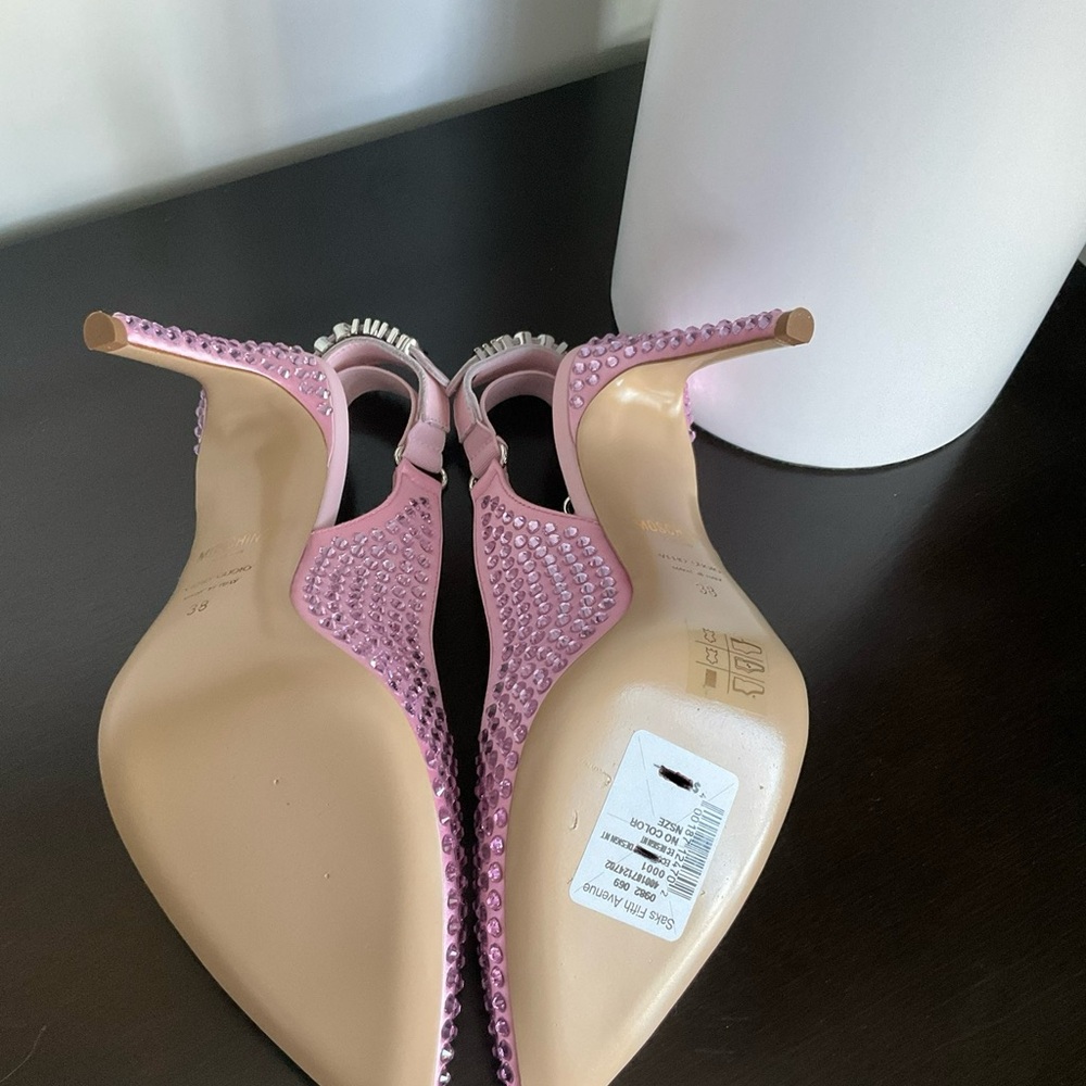 Moschino 105 MM Pink Crystal Embellished Heels - Picture 9 of 9